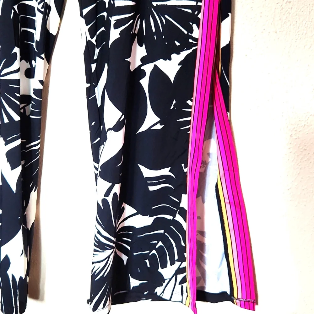 Trina Turk Black White Floral Swim Coverup with Hot Pink Trim